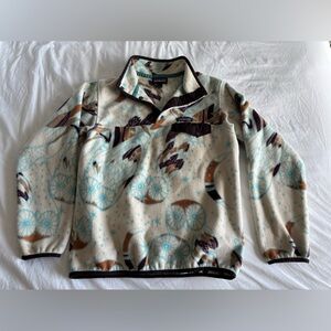 Patagonia Synchilla Cream and Brown Patterned Sweater Owls